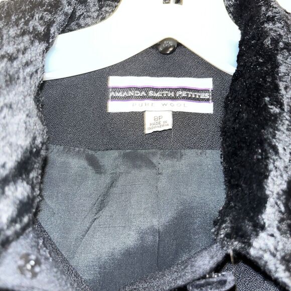 Amanda Smith Petites Black Wool Jacket Blazer Women’s Size 8P fur collar - Picture 4 of 10
